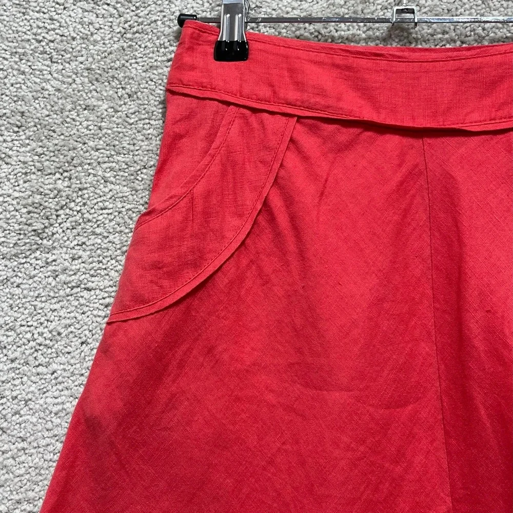 H&M Skirt Women's 4 Red Linen Button Side‎ Zipper Pleated A-Line Mini Pocket